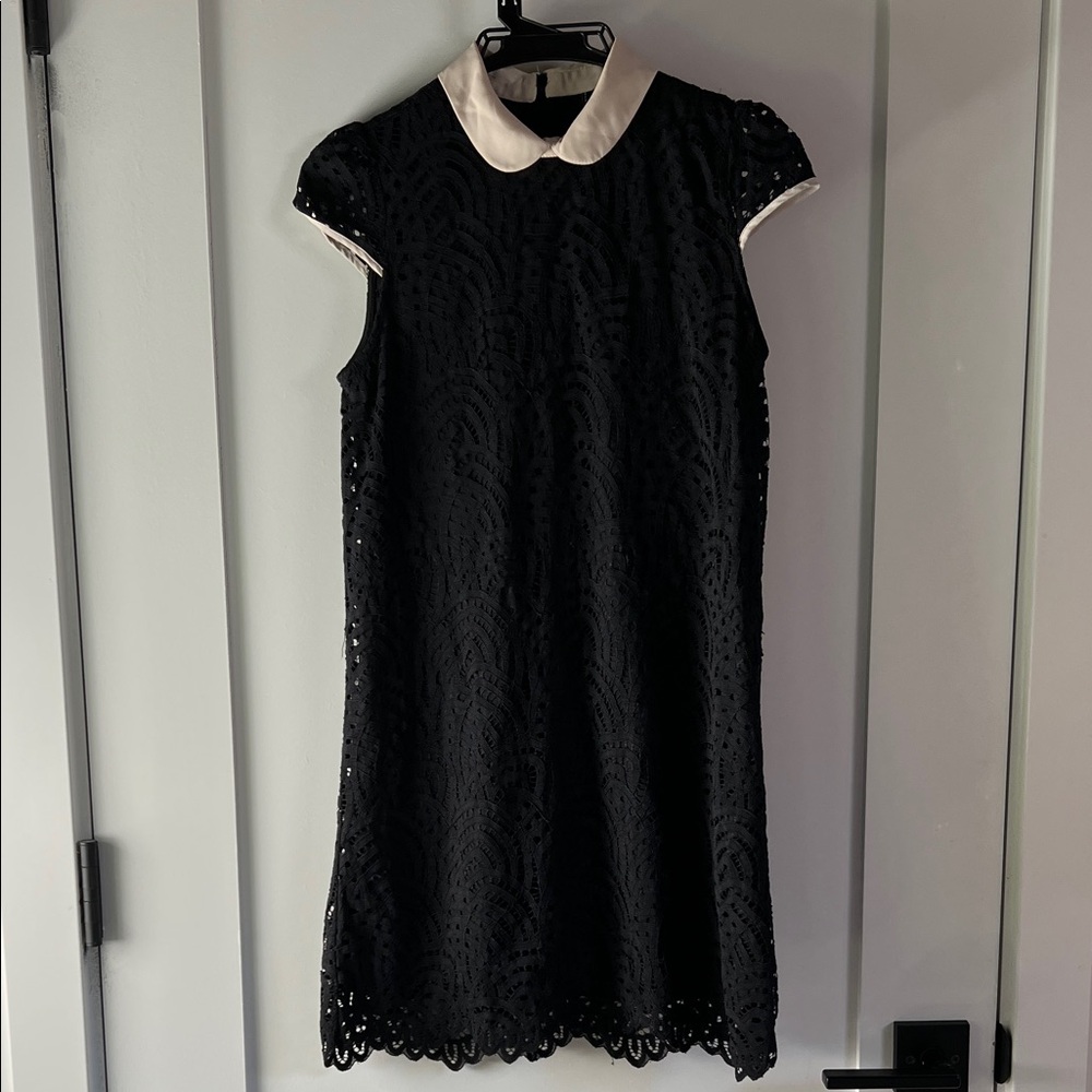 ZARA Black Lace Shift Dress w/ White Collar – Size S